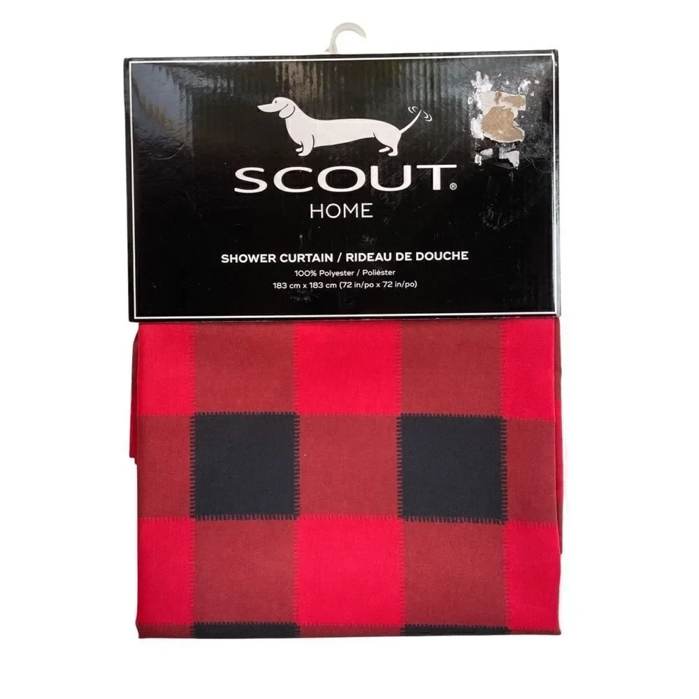 Scout Brand Red Black Buffalo Plaid Shower Curtain NWT